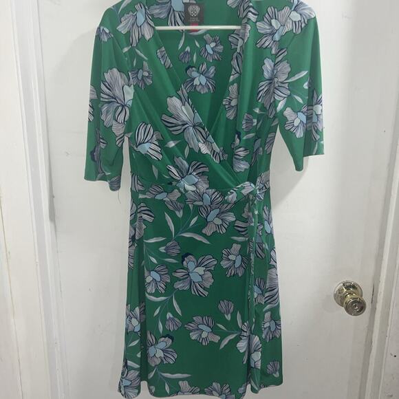 Vince Camuto Womens Multicolor Floral Short Sleeve V-Neck Wrap Dress Size 10 - Picture 1 of 6